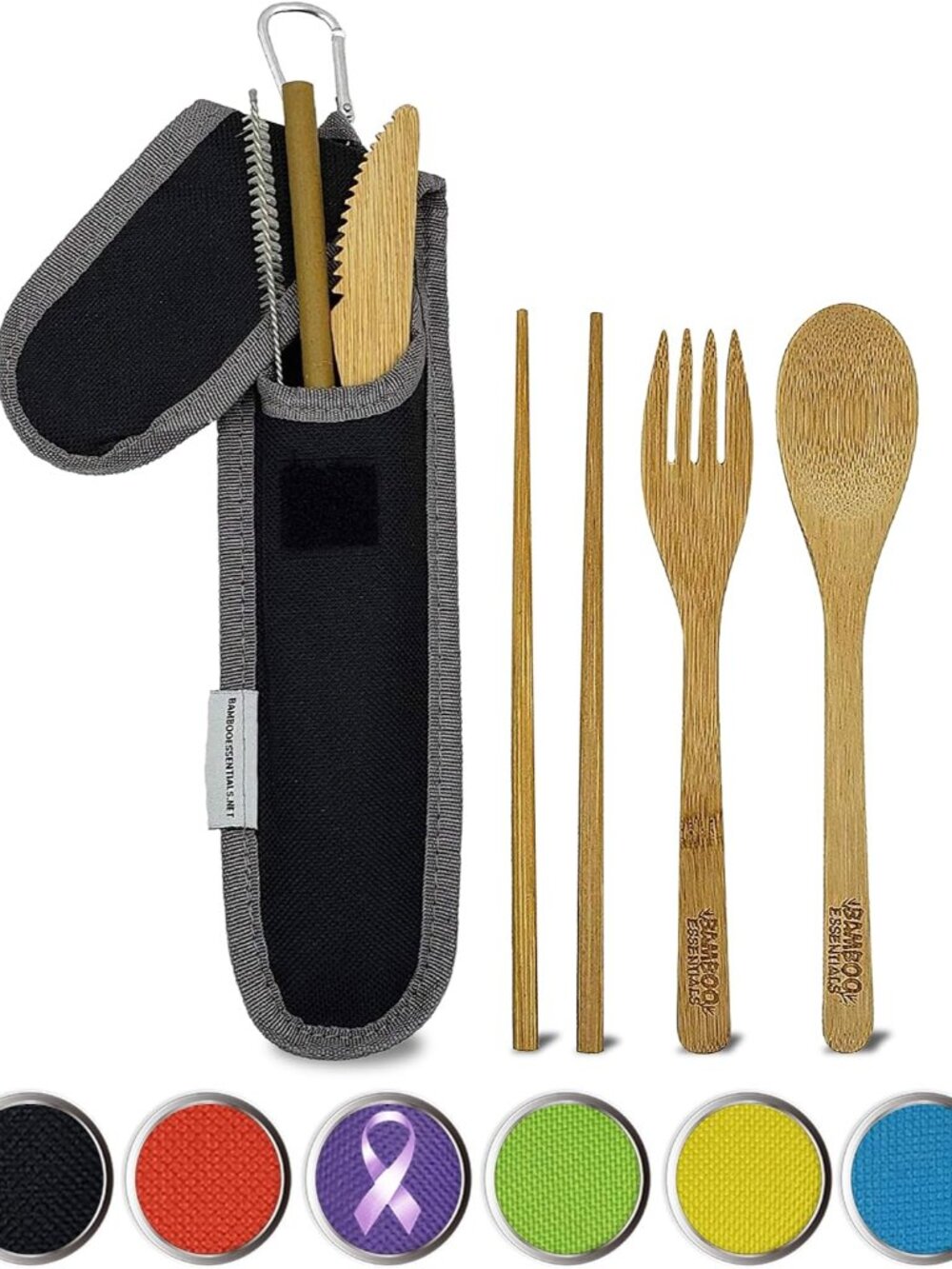 Travel Utensils with Case Set Fork, Knife, Spoon, Chopsticks, Straw, Straw-clean